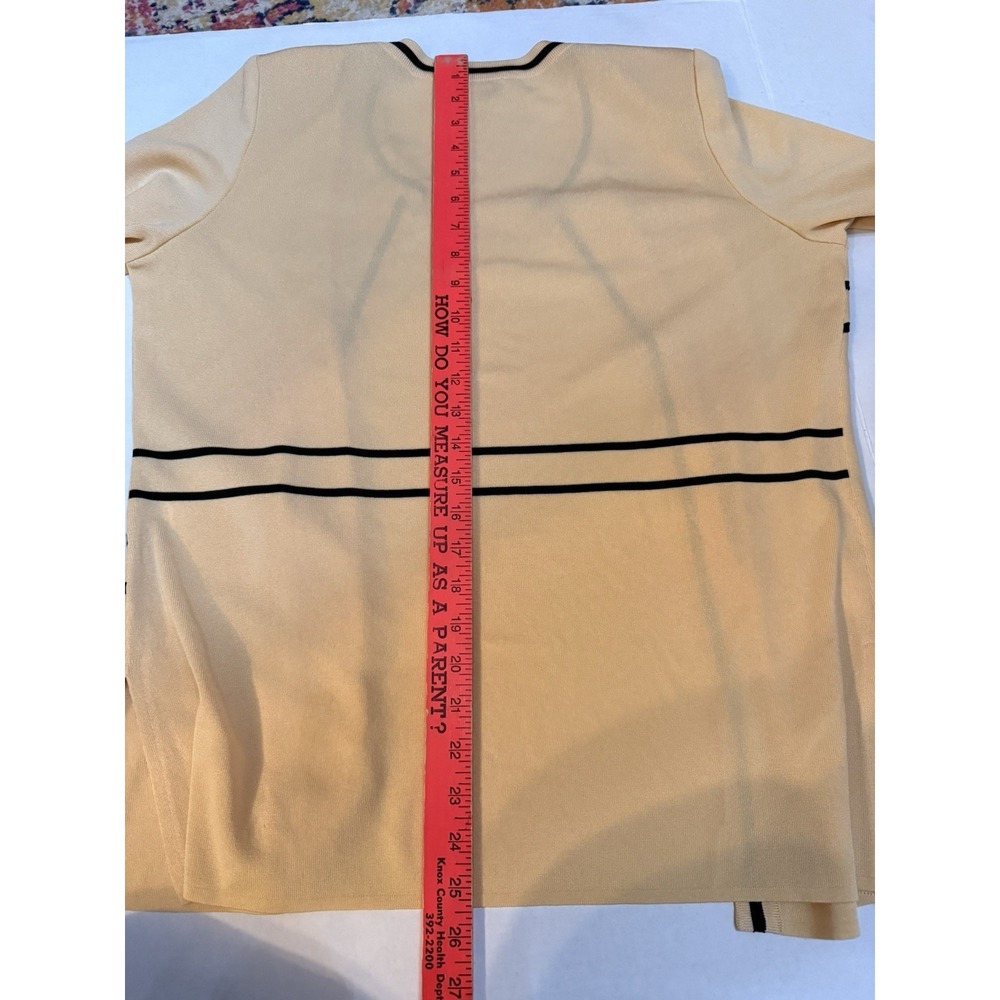 Vintage Exclusively Misook Yellow & Black Geometric Stripe Cardigan Korea S - Picture 10 of 11